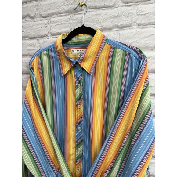 Vintage Tommy Hilfiger Top Women Size‎ 18 Rainbow Striped Y2K Classic Festival - Picture 14 of 15